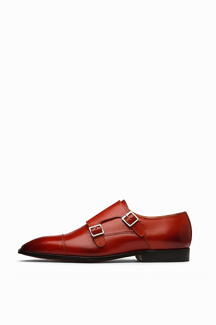 Chilli Red Full Grain Calfskin Leather Double Monk Strap Shoes by 3DM Lifestyle at Pernia's Pop Up Shop