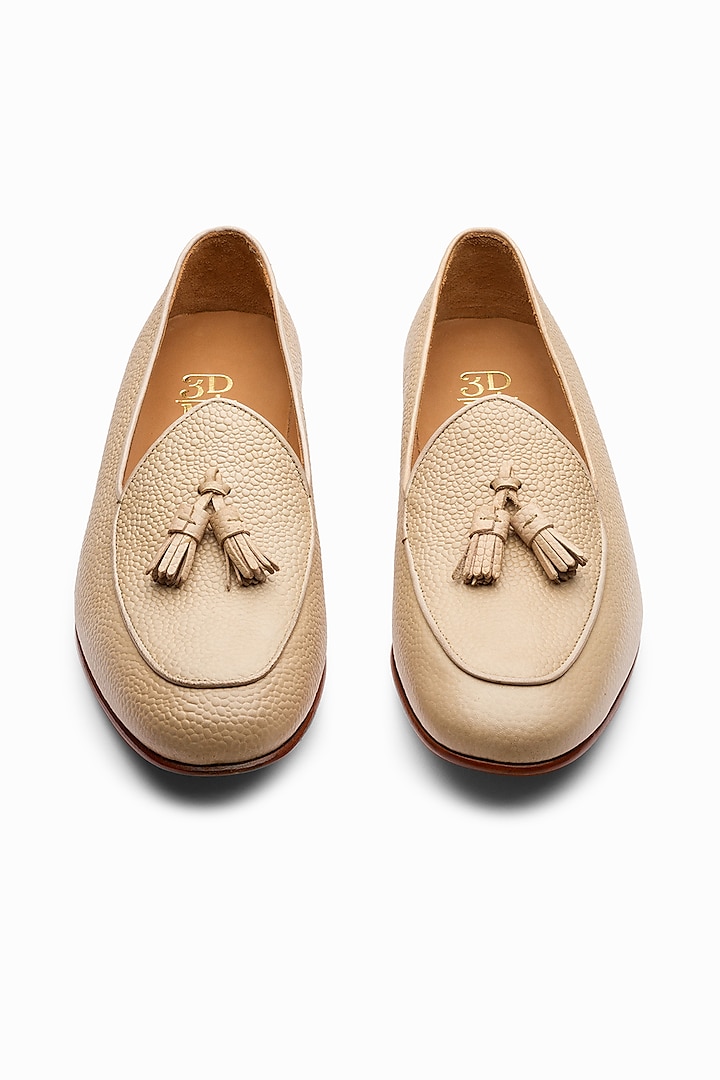 Beige Leather Hand Painted Loafers by 3DM Lifestyle