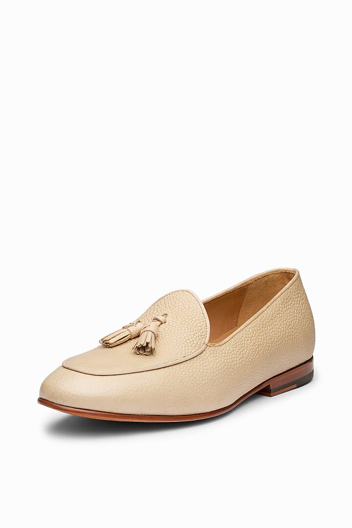 Beige Leather Hand Painted Loafers by 3DM Lifestyle at Pernia's Pop Up Shop