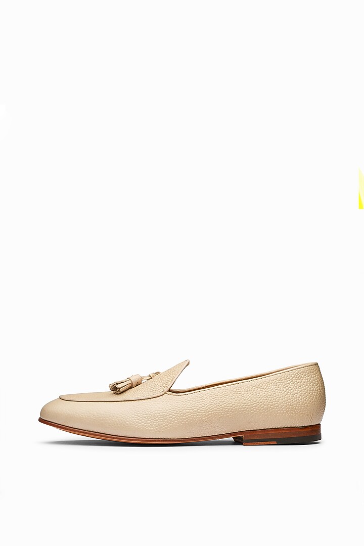 Beige Leather Hand Painted Loafers by 3DM Lifestyle at Pernia's Pop Up Shop