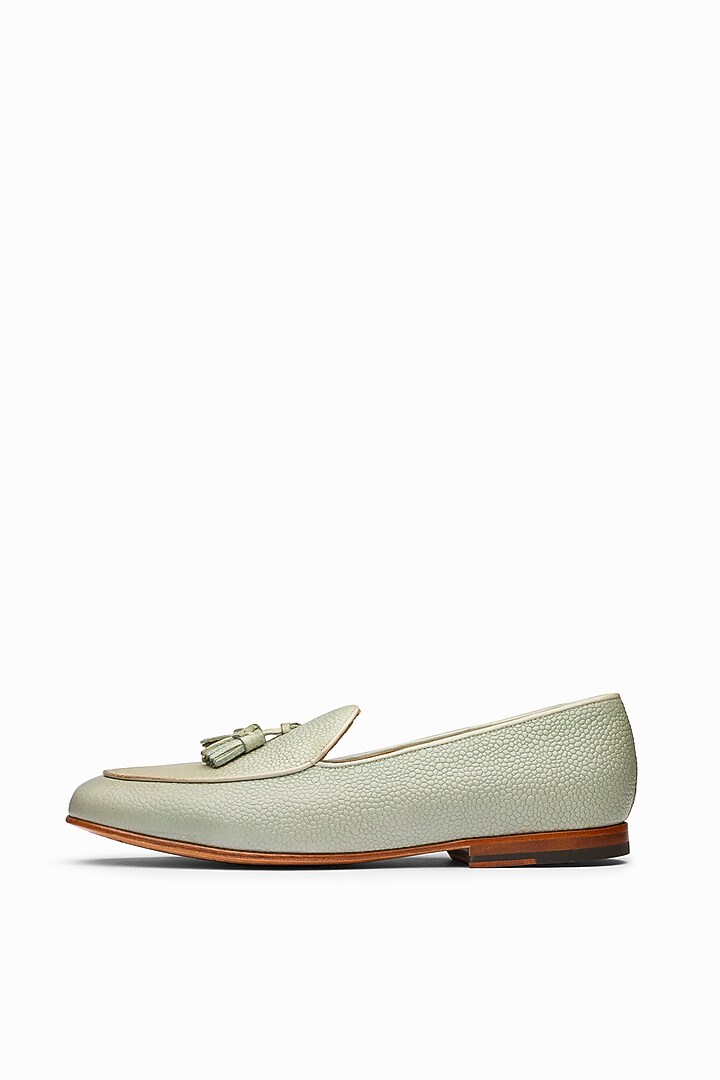 Grey Leather Hand Painted Loafers by 3DM Lifestyle at Pernia's Pop Up Shop