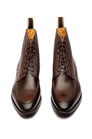 Dark Brown Leather Hand Painted Shoes by 3DM Lifestyle