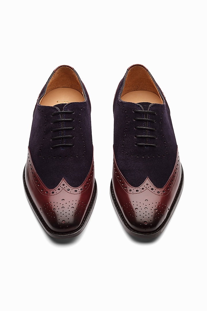 Burgundy & Navy Blue Suede Brogue Shoes by 3DM Lifestyle