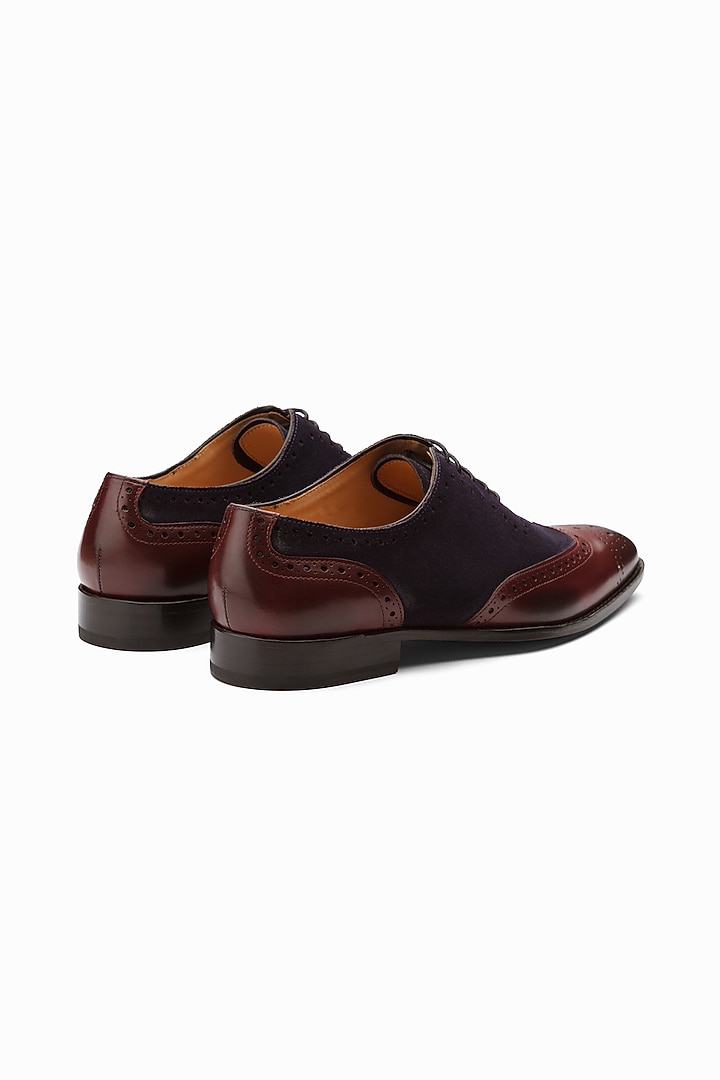Burgundy & Navy Blue Suede Brogue Shoes by 3DM Lifestyle at Pernia's Pop Up Shop
