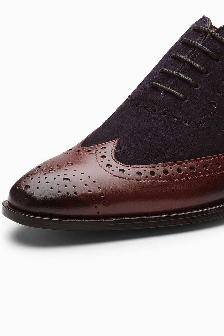Burgundy & Navy Blue Suede Brogue Shoes by 3DM Lifestyle at Pernia's Pop Up Shop