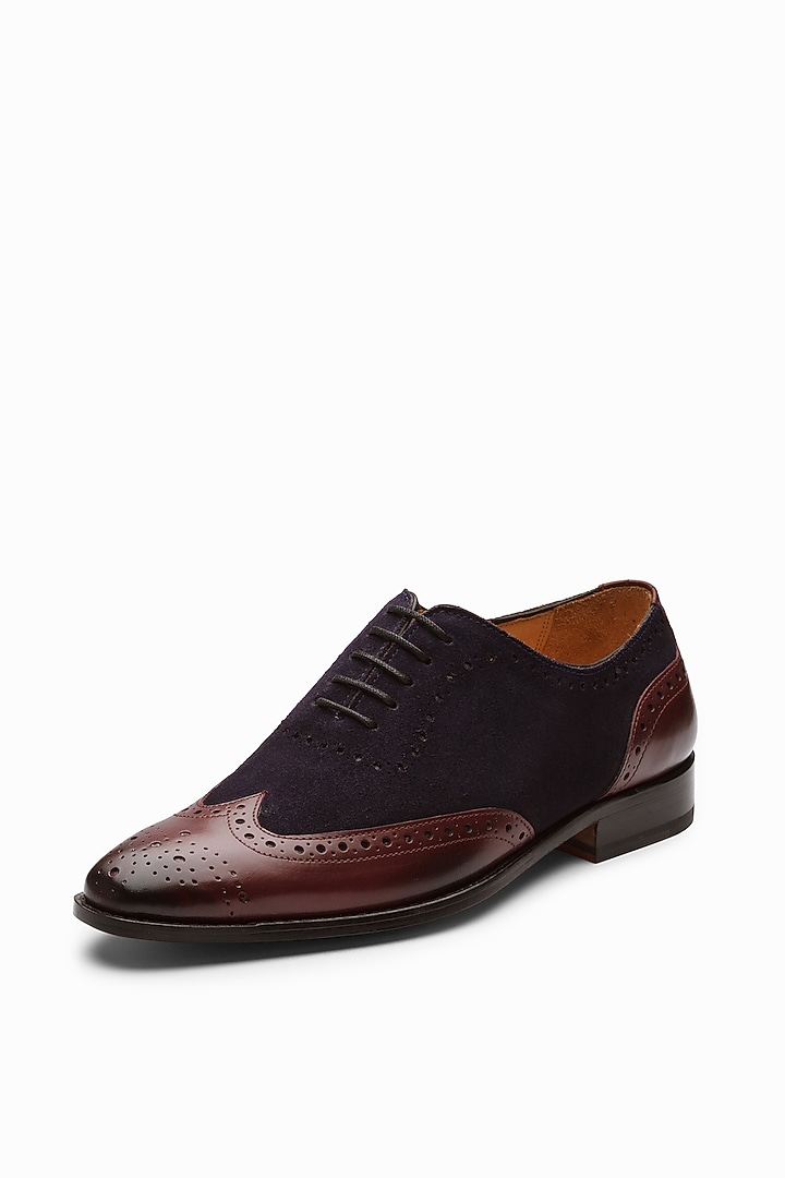 Burgundy & Navy Blue Suede Brogue Shoes by 3DM Lifestyle at Pernia's Pop Up Shop