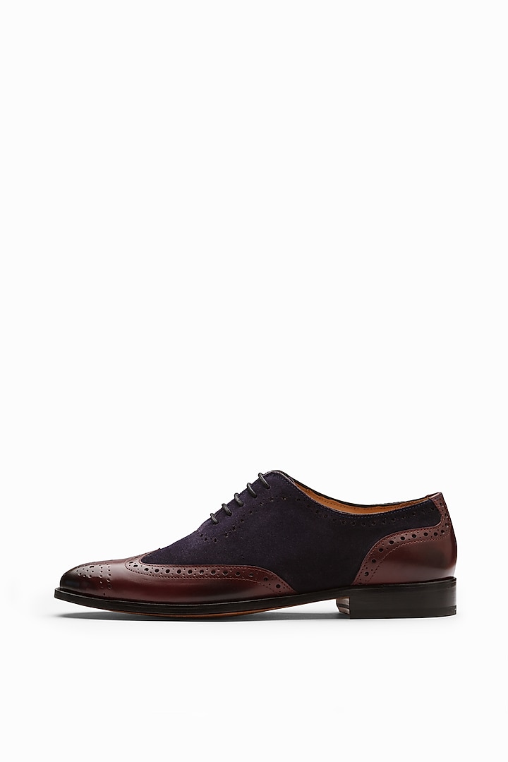 Burgundy & Navy Blue Suede Brogue Shoes by 3DM Lifestyle at Pernia's Pop Up Shop