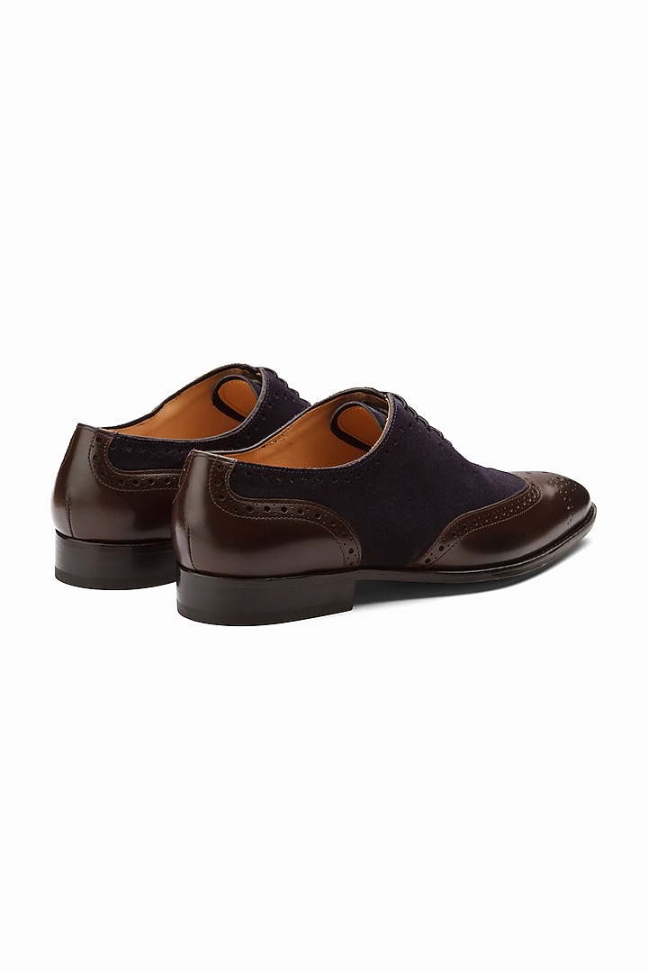 Dark Brown & Navy Blue Suede Brogue Shoes by 3DM Lifestyle at Pernia's Pop Up Shop