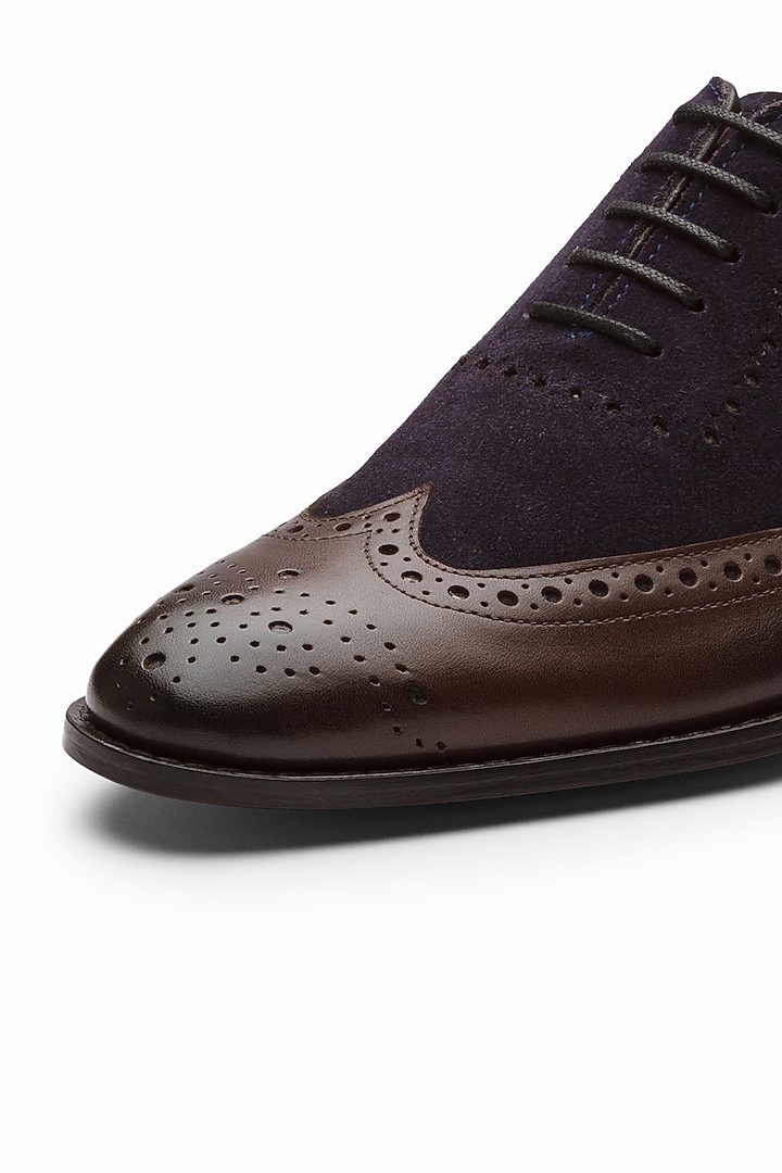 Dark Brown & Navy Blue Suede Brogue Shoes by 3DM Lifestyle at Pernia's Pop Up Shop