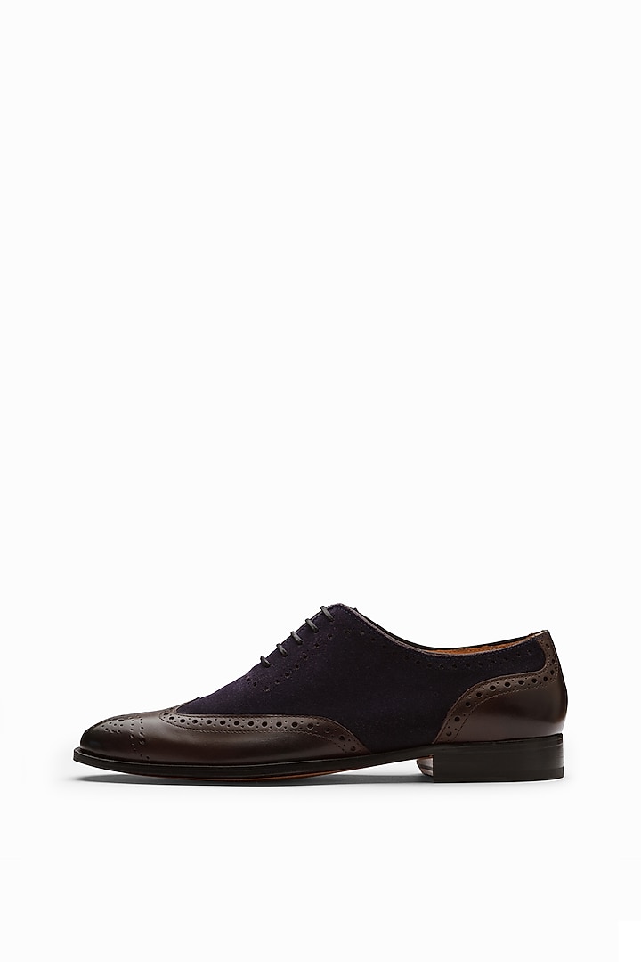 Dark Brown & Navy Blue Suede Brogue Shoes by 3DM Lifestyle at Pernia's Pop Up Shop