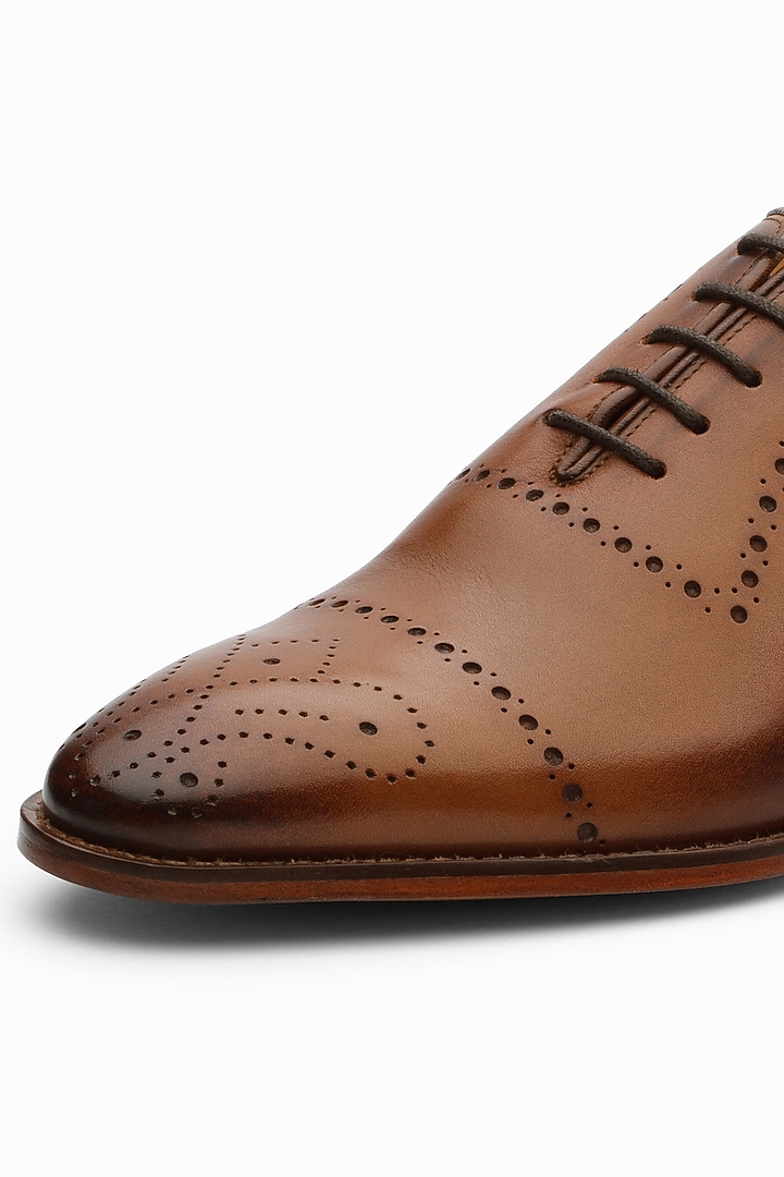 Tan Leather Painted Brogue Shoes by 3DM Lifestyle at Pernia's Pop Up Shop