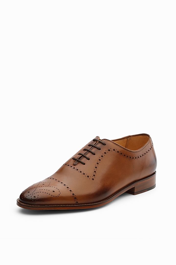 Tan Leather Painted Brogue Shoes by 3DM Lifestyle at Pernia's Pop Up Shop
