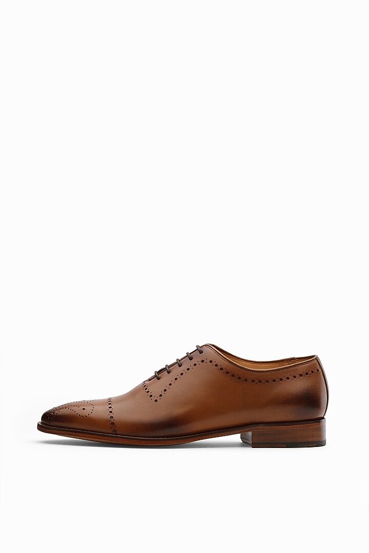 Tan Leather Painted Brogue Shoes by 3DM Lifestyle at Pernia's Pop Up Shop