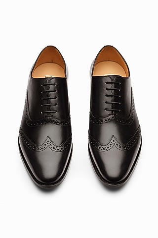 Black Full Grain Leather Brogue Shoes by 3DM Lifestyle