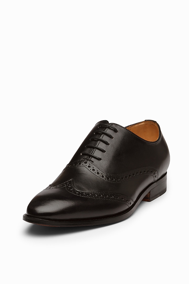 Black Full Grain Leather Brogue Shoes by 3DM Lifestyle at Pernia's Pop Up Shop