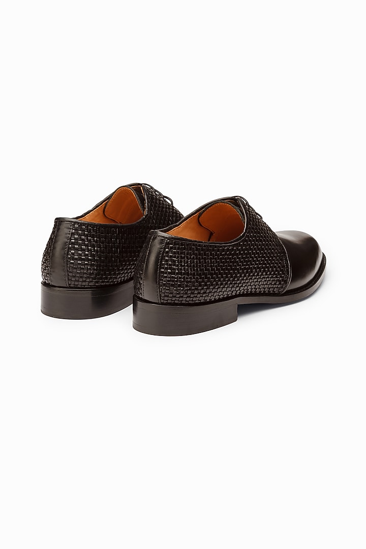 Woven Black Full Grain Leather Brogue Shoes by 3DM Lifestyle at Pernia's Pop Up Shop