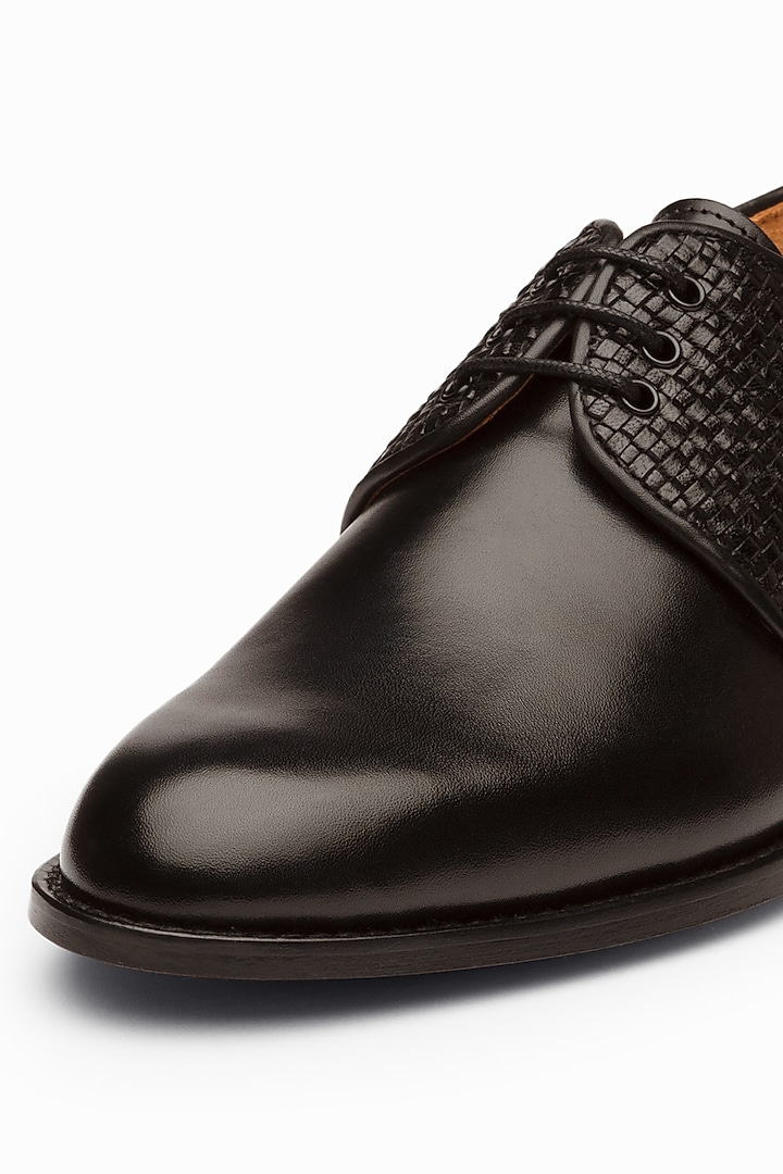 Woven Black Full Grain Leather Brogue Shoes by 3DM Lifestyle at Pernia's Pop Up Shop