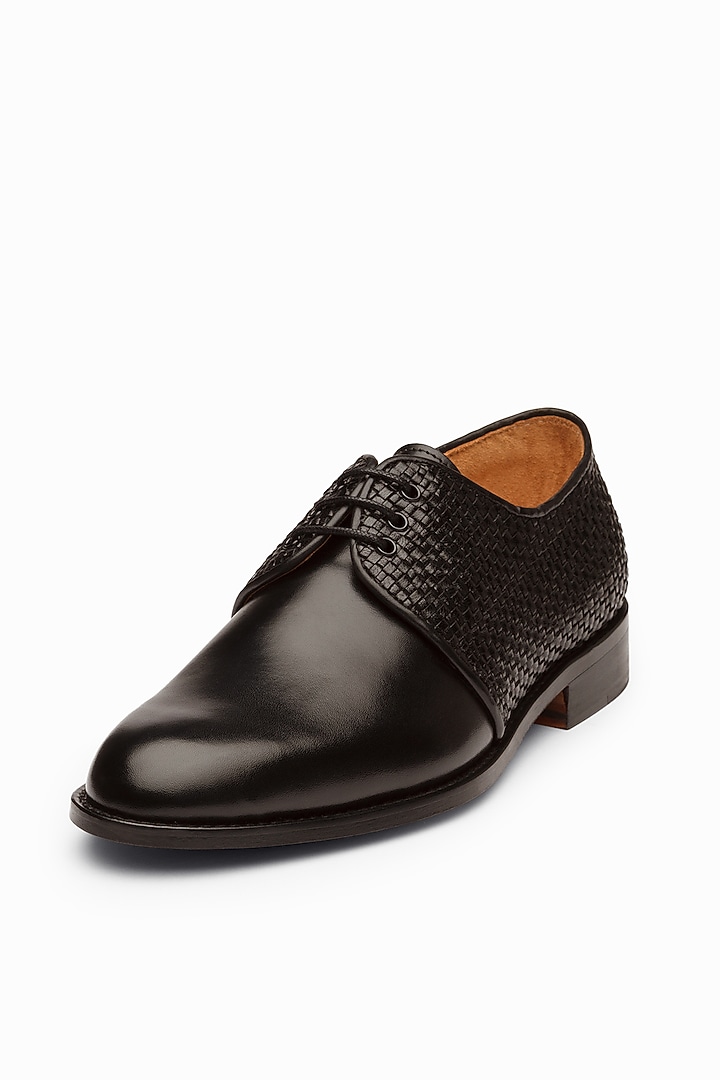 Woven Black Full Grain Leather Brogue Shoes by 3DM Lifestyle at Pernia's Pop Up Shop