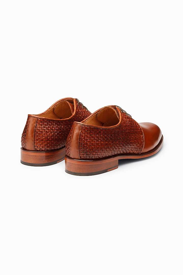 Woven Cognac Full Grain Leather Brogue Shoes by 3DM Lifestyle at Pernia's Pop Up Shop