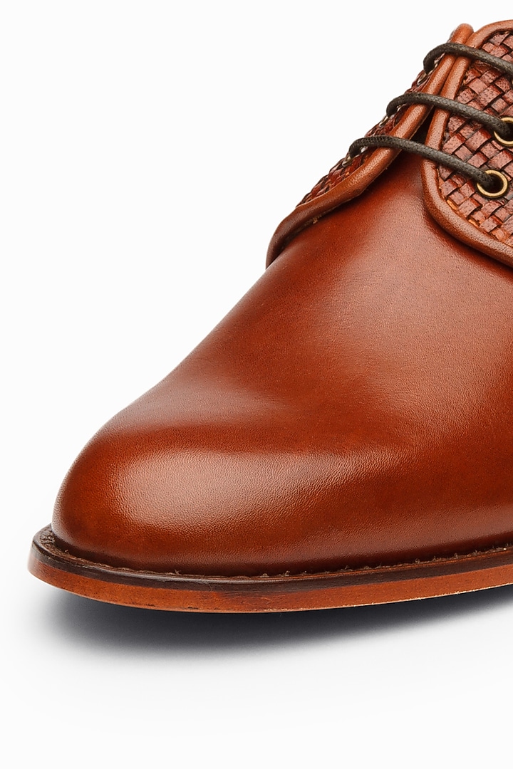 Woven Cognac Full Grain Leather Brogue Shoes by 3DM Lifestyle at Pernia's Pop Up Shop