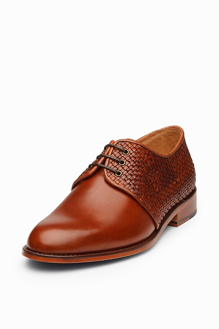Woven Cognac Full Grain Leather Brogue Shoes by 3DM Lifestyle at Pernia's Pop Up Shop