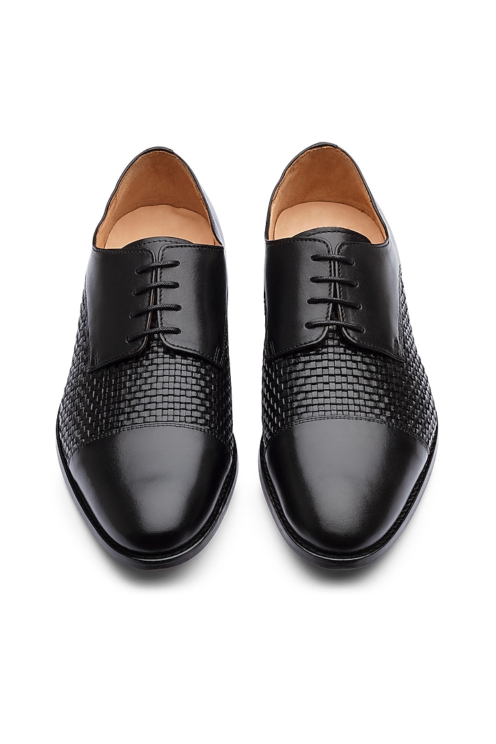 Woven Derby Black Leather Brogue Shoes by 3DM Lifestyle