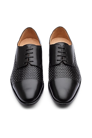 Woven Derby Black Leather Brogue Shoes by 3DM Lifestyle