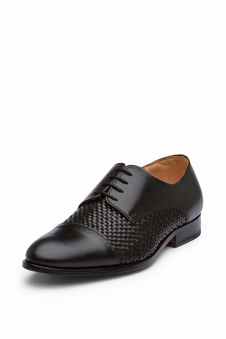 Woven Derby Black Leather Brogue Shoes by 3DM Lifestyle at Pernia's Pop Up Shop