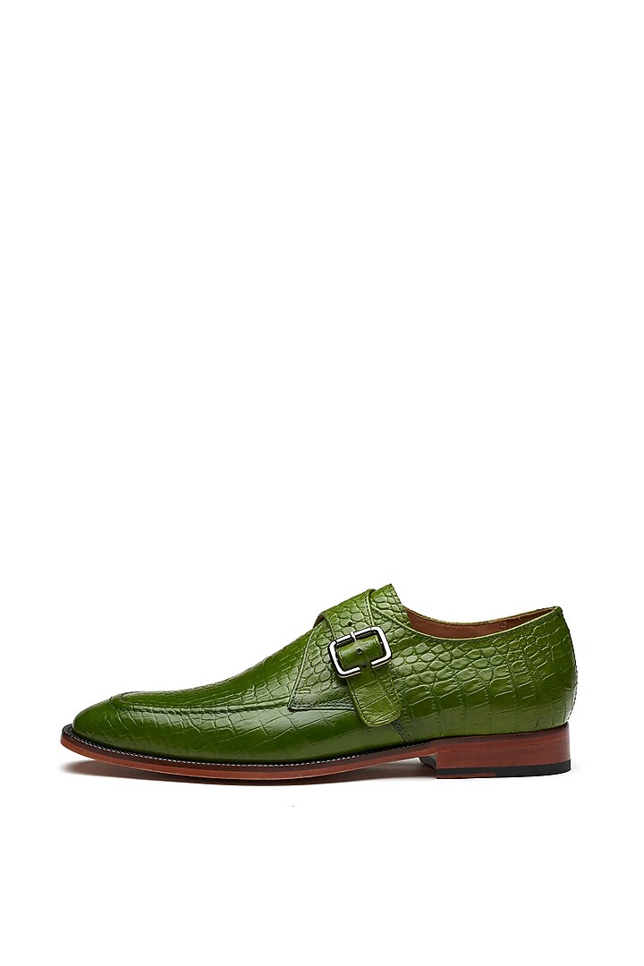 Green Calf Leather Hand Painted Monk Strap Shoes by 3DM Lifestyle at Pernia's Pop Up Shop