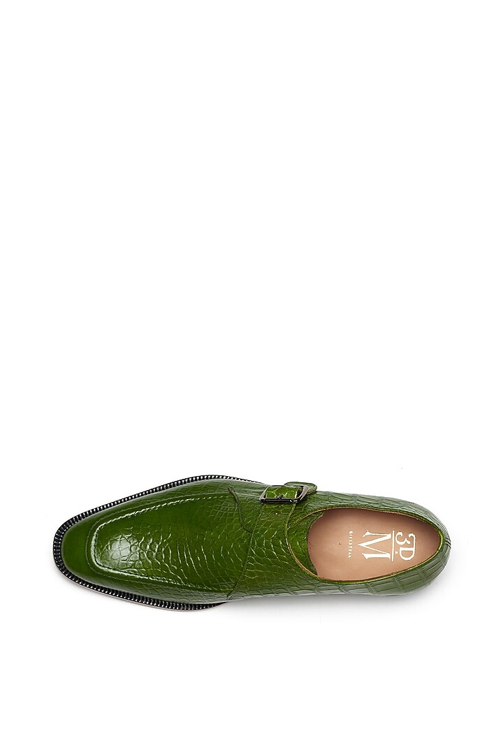 Green Calf Leather Hand Painted Monk Strap Shoes by 3DM Lifestyle at Pernia's Pop Up Shop
