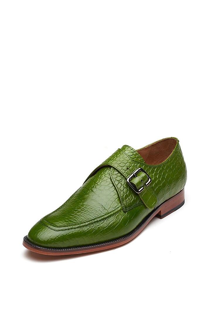 Green Calf Leather Hand Painted Monk Strap Shoes by 3DM Lifestyle at Pernia's Pop Up Shop