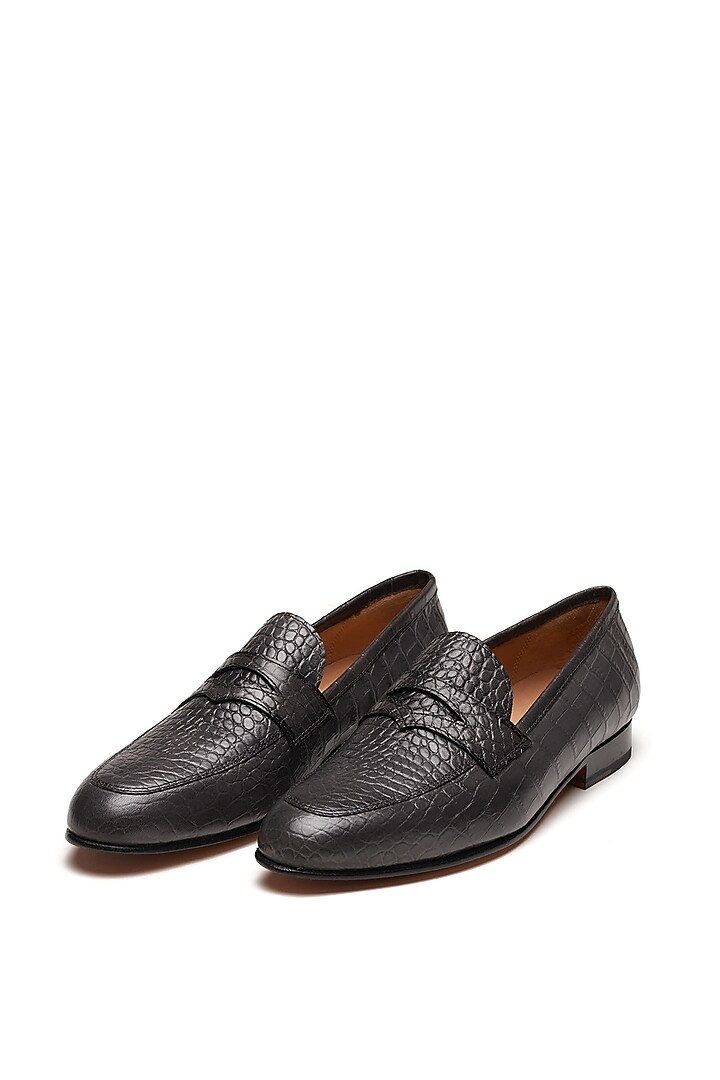Grey Calf Leather Handpainted Loafers by 3DM Lifestyle at Pernia's Pop Up Shop