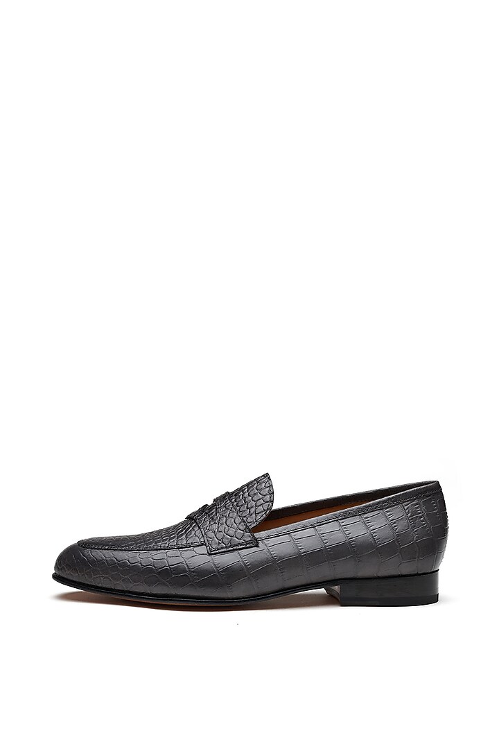 Grey Calf Leather Handpainted Loafers by 3DM Lifestyle at Pernia's Pop Up Shop