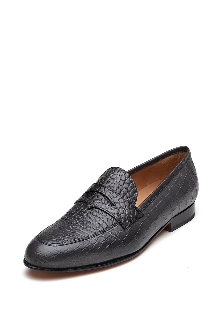 Grey Calf Leather Handpainted Loafers by 3DM Lifestyle at Pernia's Pop Up Shop
