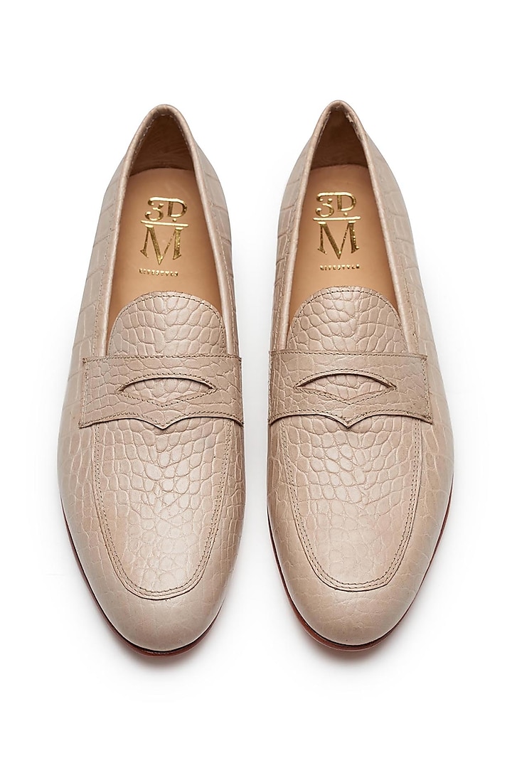 Beige Calf Leather Handpainted Loafers by 3DM Lifestyle