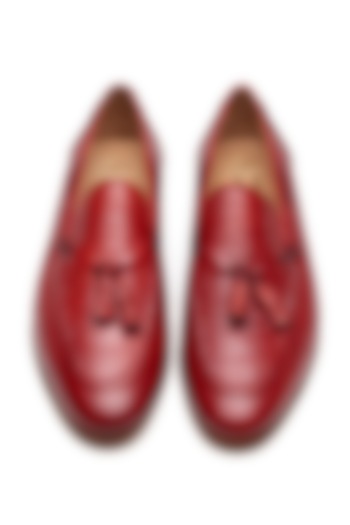 Cherry red Calf Leather Hand-Painted Loafers by 3DM Lifestyle at Pernia's Pop Up Shop