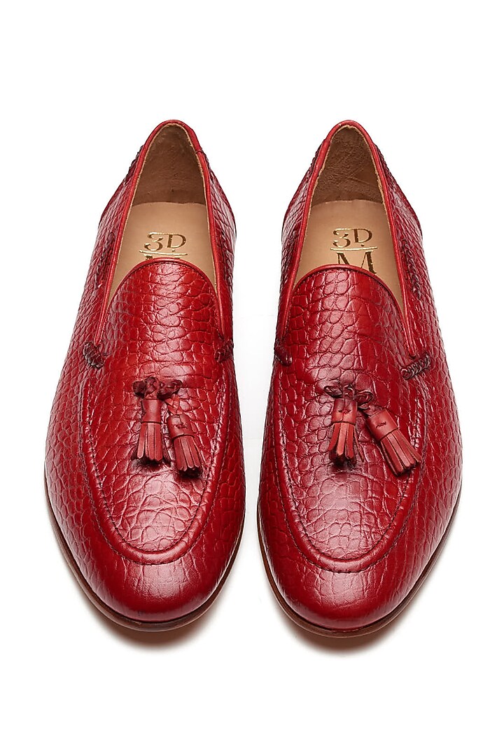 Cherry red Calf Leather Hand-Painted Loafers by 3DM Lifestyle at Pernia's Pop Up Shop
