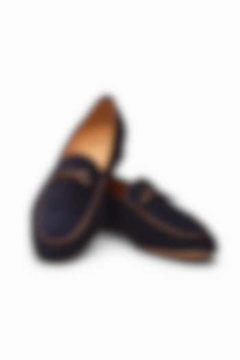 Navy Blue Suede Calf-Skin Leather Hand-Painted Loafers by 3DM Lifestyle