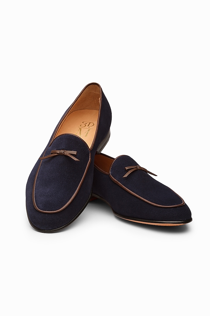 Navy Blue Suede Calf-Skin Leather Hand-Painted Loafers by 3DM Lifestyle