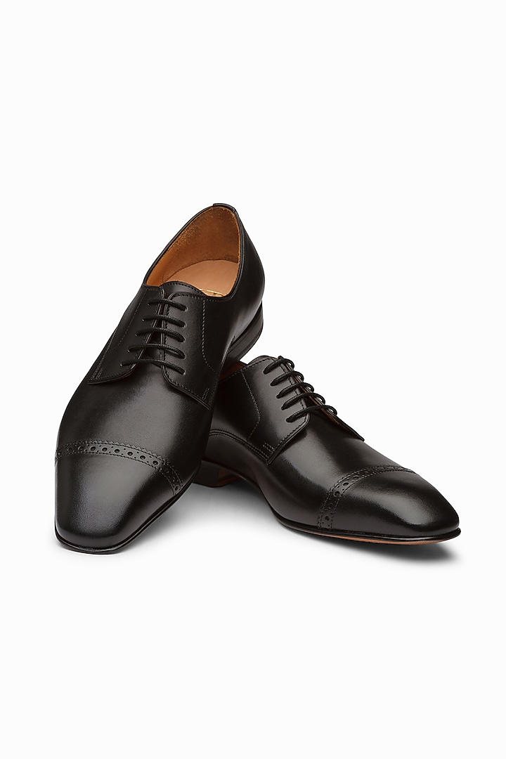Black Calf-Skin Leather Lace-Up Derby Shoes by 3DM Lifestyle 