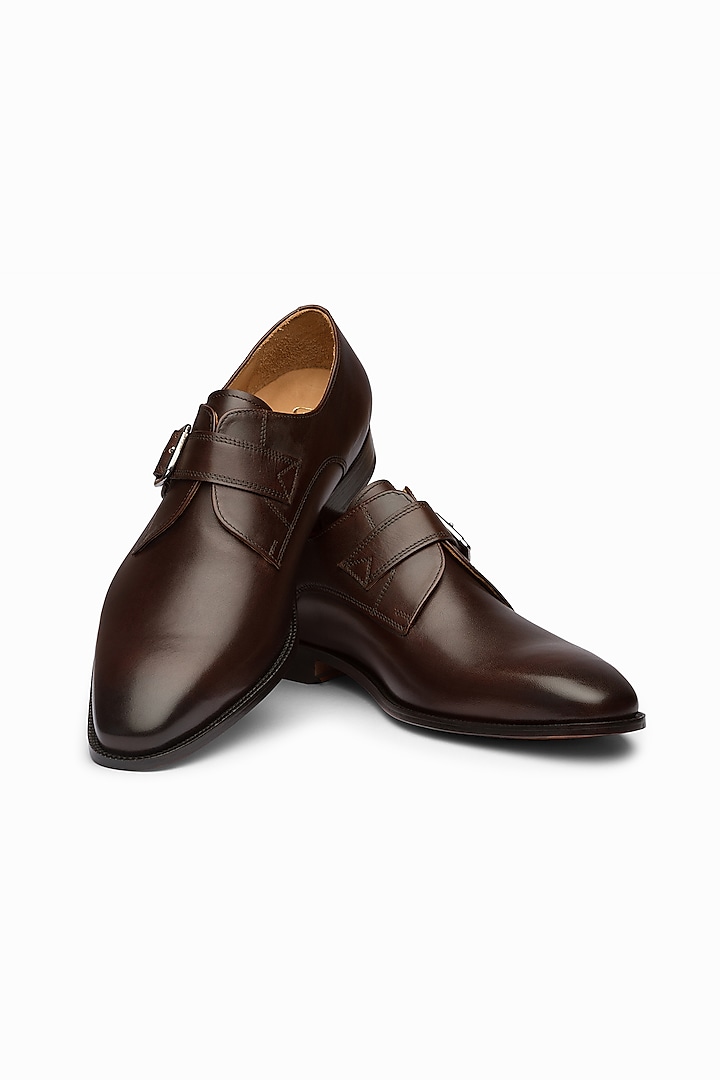 Brown Calf-Skin Leather Monk Strap Shoes by 3DM Lifestyle