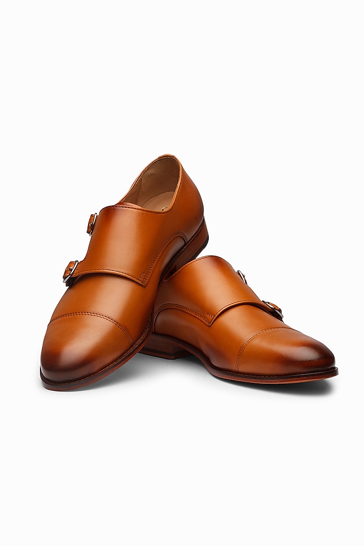 Tan Calf-Skin Leather Monk Strap Shoes by 3DM Lifestyle