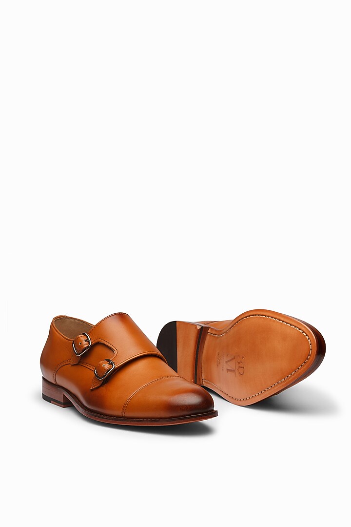 Tan Calf-Skin Leather Monk Strap Shoes by 3DM Lifestyle at Pernia's Pop Up Shop