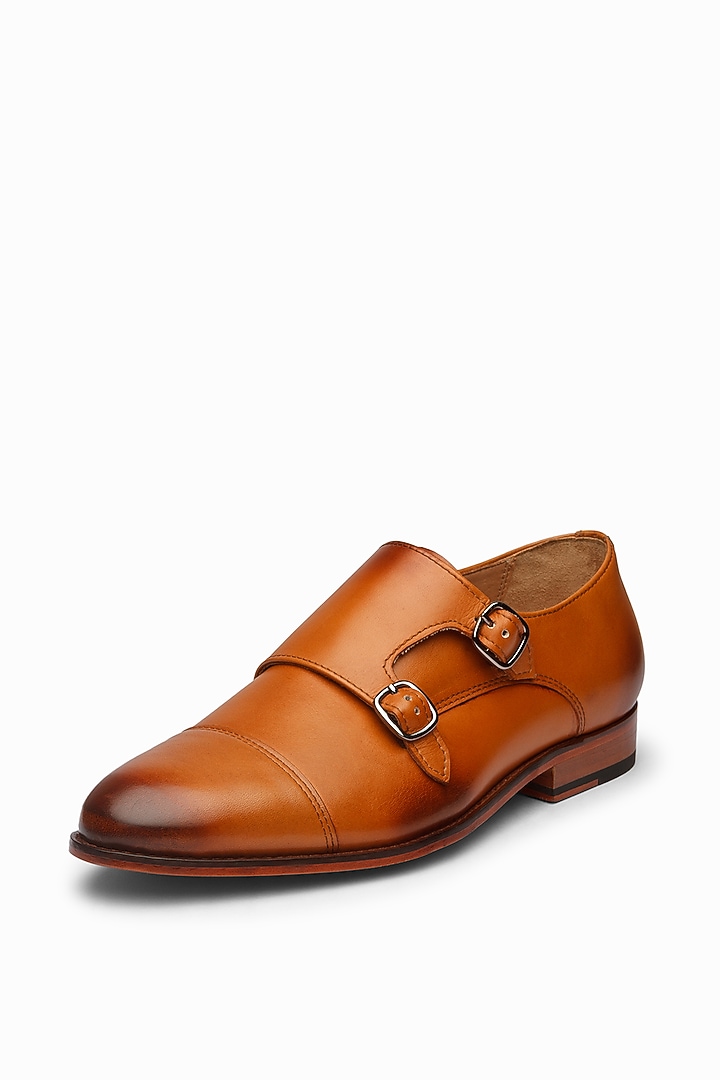 Tan Calf-Skin Leather Monk Strap Shoes by 3DM Lifestyle at Pernia's Pop Up Shop
