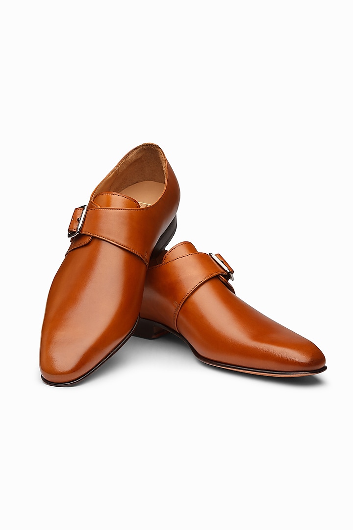 Tan Calf-Skin Leather Monk Strap Shoes by 3DM Lifestyle