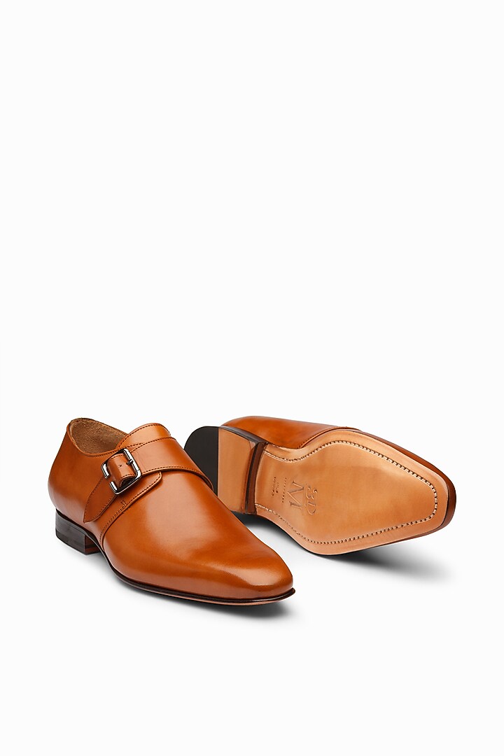 Tan Calf-Skin Leather Monk Strap Shoes by 3DM Lifestyle at Pernia's Pop Up Shop