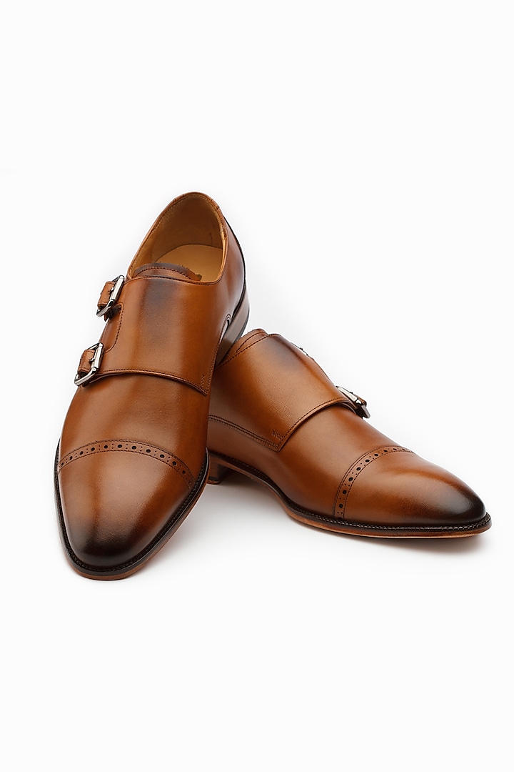 Tan Brown Calf Leather Monk Strap Shoes by 3DM Lifestyle