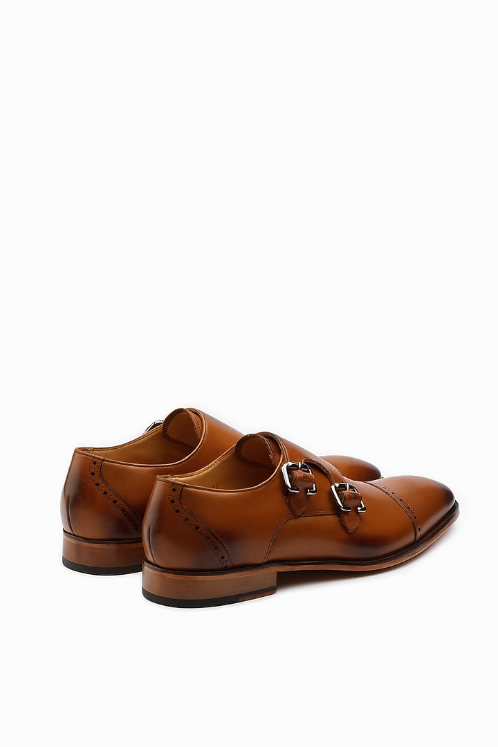 Tan Brown Calf Leather Monk Strap Shoes by 3DM Lifestyle at Pernia's Pop Up Shop