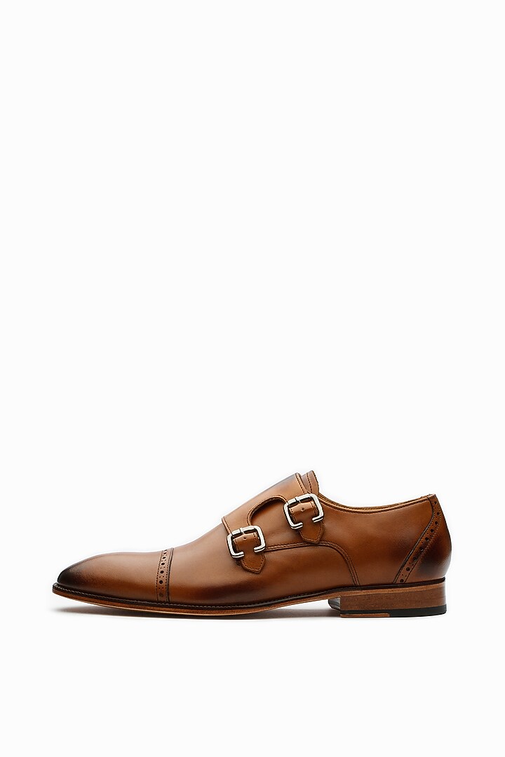 Tan Brown Calf Leather Monk Strap Shoes by 3DM Lifestyle at Pernia's Pop Up Shop