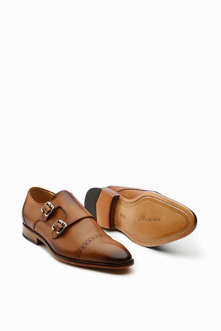 Tan Brown Calf Leather Monk Strap Shoes by 3DM Lifestyle at Pernia's Pop Up Shop